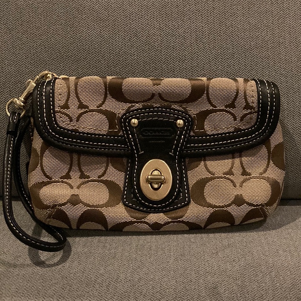 Coach wristlet- flap front opening & zipper back pocket